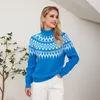 Women's Sweaters Blue Turtleneck Sweater Women Long Sleeve Pullover Christmas Streetwear Y2k Fashion 2023 Autumn Winter Printed Knitwears