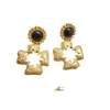 Boucles d'oreilles médiévales creuses en forme de tournesol, plaquées or, croix noire française, luxe