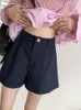 Frauen Shorts Herbst Büro Dame Hohe Taille Frauen Casual Breite Bein Kurze Hosen Koreanische Mode Blau Elegante Frau Vielseitige Kleidung 2023
