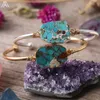 Charm Bracelets Natural Gold Line Turquoises Slab Beads Open Cuff Bangles Fashion Women Silvery Wrapped Howlite Couples253A