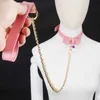 Collier d'esclave en cuir rose crépu pour filles Bdsm Sm, jouets sexuels pour adultes, ras du cou, chaîne de retenue pour chien