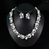 Necklace Earrings Set Faux Pearl Wedding Jewelry Women Rhinestone Fashion Bride Chic
