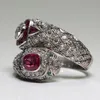 Antika Art Deco 925 STERLING Gümüş Ruby Beyaz Safir Yüzük Yıldönümü Hediyesi Boyut 5 -12322V