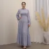 Abbigliamento etnico Abito lungo estivo Donna Chiffon increspato Bordi in pizzo Abaya musulmano Dubai Abito hijabi islamico turco Elegante tinta unita