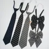 Bow Ties 7CM Width Cotton Striped Lazy For Men Women Student Bowknot Casual Black Grey Clip Tie Uniform Shirt Accessories Big Bowtie