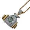 Сумка для денег США, стопка денежных монет, кулон, ожерелья, золото, ледяное блестящее ожерелье с кубическим цирконом, мужское ожерелье в стиле хип-хоп, Jewelry3081