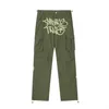 American High Street Hip Hop Estilo Carta Impressão Multi Bolso Calça Hem Shrinkable Calças casuais de trabalho masculino e feminino {categoria}