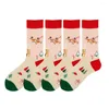 Women Socks Colorful Christmas Print Soft Warm Anti-slip Unisex Mid-tube Gifts With Santa Snowman Pattern 2