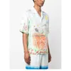 Casablanca 23SS Flower Tennis Court Print Shirt Loose Casual Men and Women Kort ärmskjortor Designer Button Up Polos