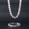 Bijoux de hanche 10mm rock sucre rose blanc zircon hip hop cuivre ensemble cubique Zircon collier pour hommes et femmes