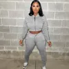 Kvinnors tvåbitar byxor Streetwear Sweatsuits For Women Set Pack Pocket Jacket Crop Top och Drawstring Casual Sporty Fitness Jogging Suit