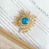 Medieval Vintage Western antique replica Sunflower blue elegant brooch with full diamond decoration
