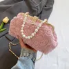 Evening Bags Fashion Lace Floral Clutch Bag For Women Luxury Metal Handle Handbag Vintage Pearl Chain Crossbody Female Clip Purse