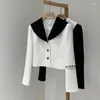 Women's Suits Autumn Sailor Collar Color Block Korean Fashion Blazer Coat S M L XL XXL