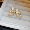 Pendientes colgantes MENGJIQIAO moda delicada circón perla Bowknot gota para Mujer chica dulce ópalo corazón Aretes De Mujer Modernos 2023