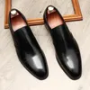 Robe chaussures en cuir véritable hommes mocassins tête ronde talon bas slip-on mode fête affaires décontracté classique noir vin rouge