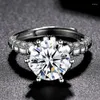 Wedding Rings Luxury Noble Six Claw Imitation Moissanite Zircon Silver Color Ring Complicated Gorgeous Female Jewelry Girlfriend Birthday