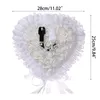 Jewelry Pouches Wedding Ring Bearer Pillow Heart Shape Cushion Holder With White Flower Lace Crystal Pearl Box