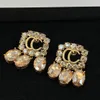 Gold Double Alphabet Crystal Flower Pendant earrings, Designer jewelry, Stylish Charm Women's earrings, weddings, parties, banquets