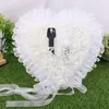 Bolsas de jóias portador de anel de casamento travesseiro coração forma almofada titular com flor branca laço cristal caixa de pérola