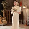 Ubranie etniczne Yourqipao Chińskie Cheongsam Wedding Toasting Sukienka 2023 Fishtail Zaangażowanie