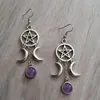 Boucles d'oreilles pendantes pentagramme Triple lune, pierre violette naturelle Wicca sorcière magique païenne gothique, cadeau à la mode pour femmes 2023