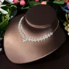 Necklace Earrings Set HIBRIDE Statement Leaf Drop Cubic Zirconia Women Wedding Party Costume For Brides N-174