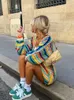 レディースニットティーカラフルなストライプの女性編みカーディガンファッション虹色長袖セーターコート秋の女性ストリートウェアセーター230928