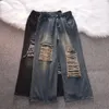 Jeans para hombres Perforados American High Street Preppy Hombres Mujeres Punk Pantalones Verano Gótico Oversize Pierna ancha Y2K Ripped