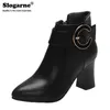 Femmes talons hauts bottes courtes femme printemps automne cheville côté fermetures à glissière femme pompes en cuir épais chaussures imperméables 230922