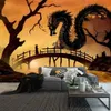 Background Material Japanese Dragon Tapestry Anime Samurai Tapestry Japanese Style Wall Hanging Ink Landscape Backdrop Flannel Fabric YQ231003