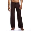 Calças masculinas com cordão de cintura baixa para homens casuais rendas até pijama solto cor sólida correndo yoga calças esportivas