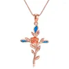 Pendant Necklaces Classic Cross Rose Flower Necklace White Blue Opal Branches For Women Gold Silver Color Chain