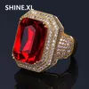 Hip Hop New Design Square Cut Ruby Ring Real Gold Plated Jewelry for Women Fashion Engagement Wedding Ring253Q