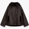 Women's Leather Fashion Women Jacket Thickened Warm Faux Fur Vintage Zipper Loose Coat Autumn Winter Ladies Streetwear Brand