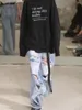 メンズジーンズのデザイナービッグリッピングウォッシュブルーワイドレッグベルボトムパンツルーズと女性の同じストリートファッション男性