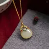 Pendentif Colliers Voq Vintage Hetian Jade Collier Femme Mignon Or Couleur Petit Sac D'argent Bijoux De Fête