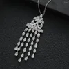 Necklace Earrings Set Luxury Waterdrop Tassel Leaves Cubic Zircon Engagement Dubai Naija Bridal Finger Rings Earring Jewelry S466