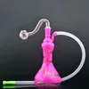 Toptan mini nargile renkli vazo şekli en yeni 10mm dişi cam yağ brülör bong su dab teçhizat bongs boru silikon hortum ve kase