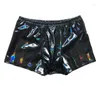 Cuecas dos homens de couro de patente boxers calças olhar molhado shorts bulge bolsa roupa interior boate lingerie clubwear trajes de dança