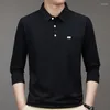 Men's Polos Spring Middle Aged Dad Pure Cotton Fashion Polo Collar Real Pocket Versatile Temperament Reduced Age Long Sleeve Shir