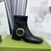 stivali da donna con cerniera in pelle di vacchetta Stivale firmato con fibbia in metallo Signora in pelle Fibbia per cintura Lettera Tacchi alti moda Autunno inverno Scarpe da donna con tacco spesso Taglia grande 35-41 Con bo