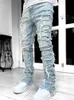 Men's Jeans YEAE High Street Men Hole Ripped Distressed Jeans Hip Hop Retro High Waist Retro Stretch Patch Straight Denim Stacked TrousersL231003