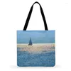 Shopping Bags Outdoor Beach Dawn By The River Painting Print Tote For Women Casual Linen Febric Shoulder Bag Foldable