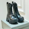 Damski buldozer koronkowy but czarny roślinność cielęcy grube buty designu grube gumowe buty zewnętrzne kobiety skórzane platforma designerskie botki