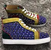 Berühmte Marke Rote Designer-Sneakers Schuhe Leder Skateboard Walking High Top Spikes Herren Damen Freizeitschuh Schwarz Weiß Glitzer Samt Nieten Trainer EU47