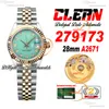 Clean Factory CF 279173 A2671 Relógio automático feminino 28 dois tons amarelo ouro verde diamante mostrador 904L Jubileesteel pulseira super versão feminina Puretimewatch 0015