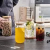 Wine Glasses 550ml400ml Glass Cup With Lid and Straw Transparent Bubble Tea Cup Juice Glass Beer Can Milk Mocha Cups Breakfast Mug Drinkware 230928