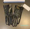 Guantes de cuero para mujer, manoplas gruesas y cálidas de felpa, guantes de cuero con pantalla táctil y caja