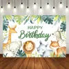 Bakgrundsmaterial Jungle Animal Bakgrund Wild One Birthday Party Decoration Kids Woodland Animal Safari Party Baby Shower Green Forest Backdrop YQ231003